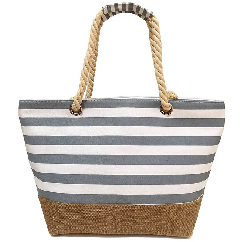 Custom Striped Women Big Compartment Beach Tote Bag