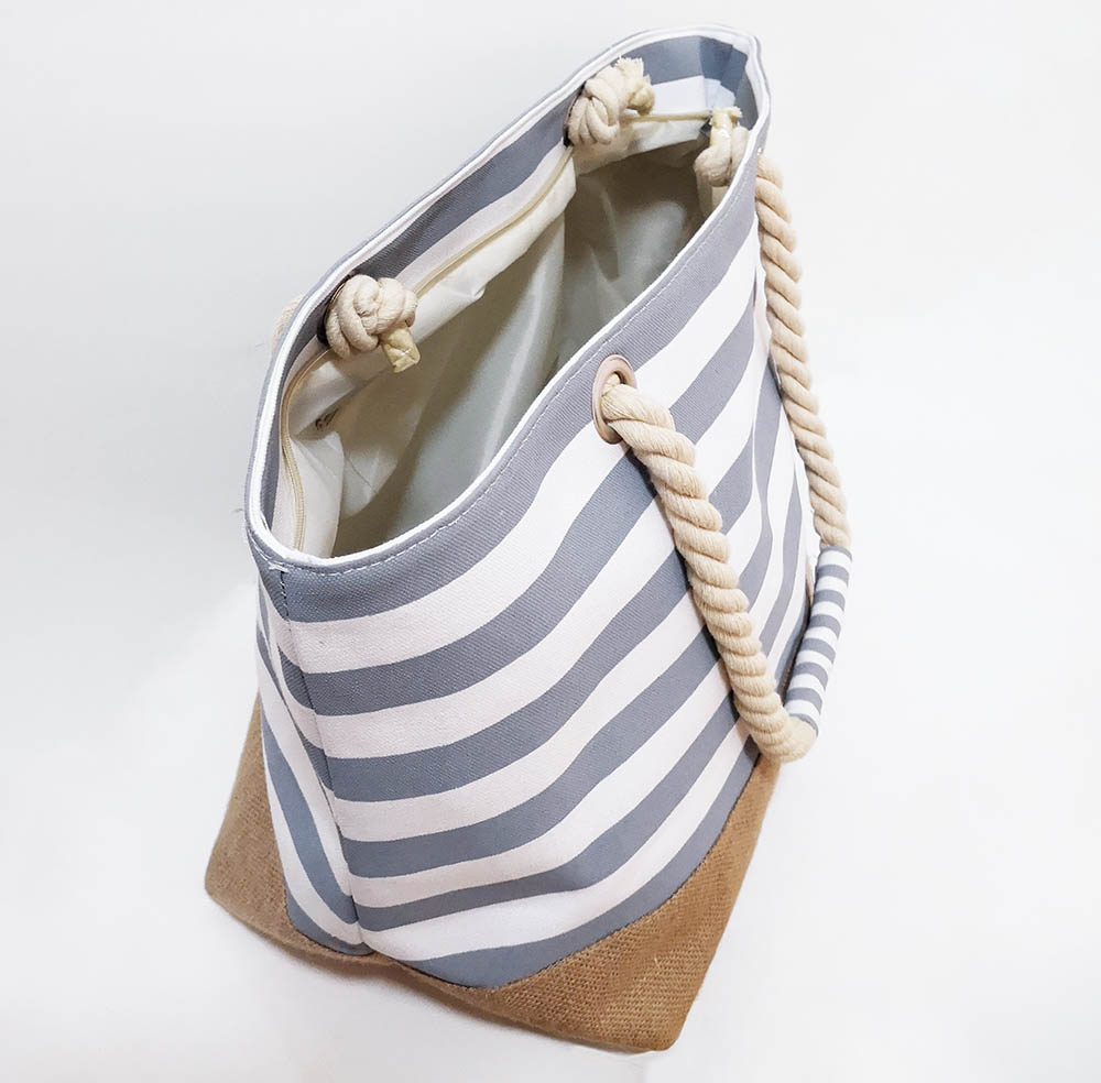 Custom Striped Women Big Compartment Beach Tote Bag