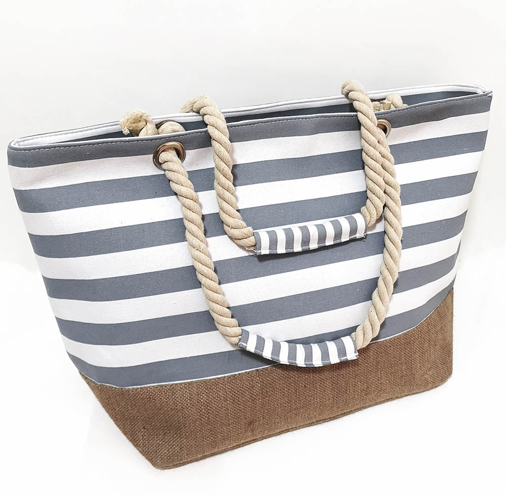 Custom Striped Women Big Compartment Beach Tote Bag