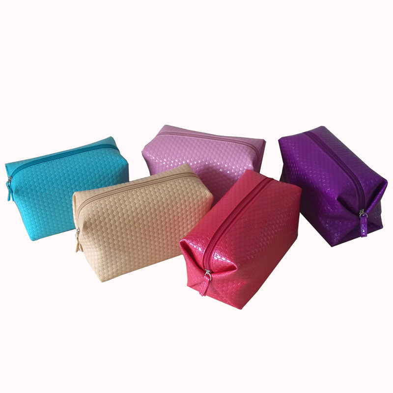 Cosmetic Makeup Pouch with Embossed PVC Leather