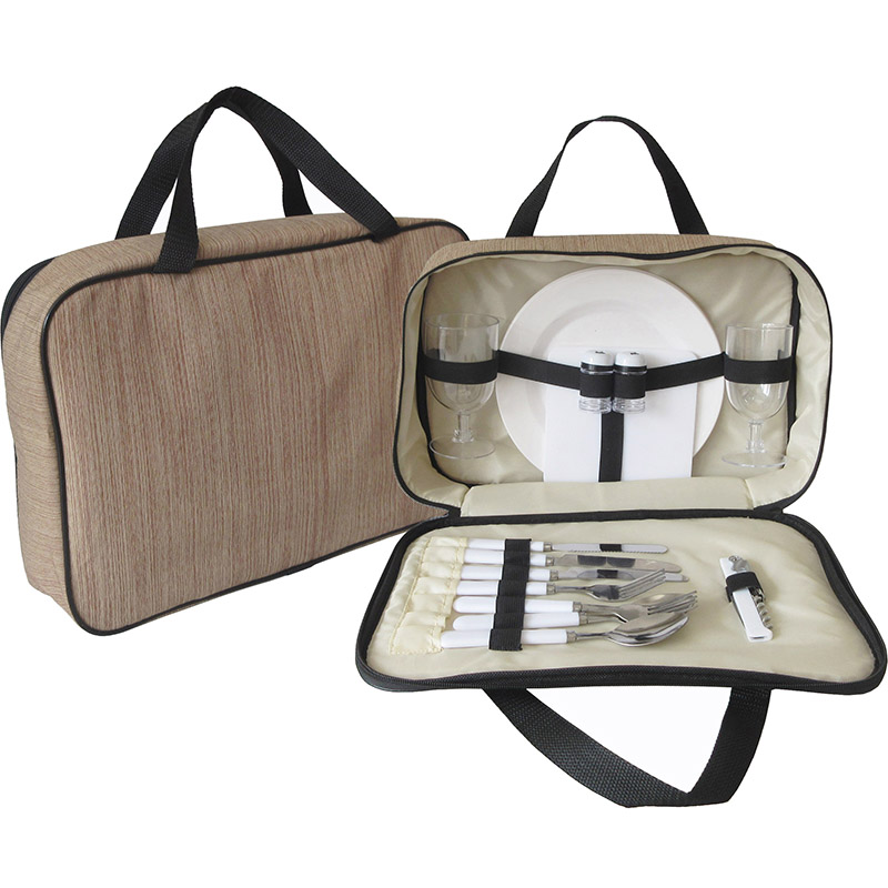 Two Person Insulated Cooler Picnic Bag With Tablewares