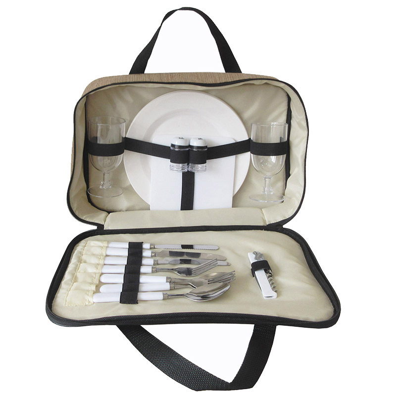 Two Person Insulated Cooler Picnic Bag With Tablewares