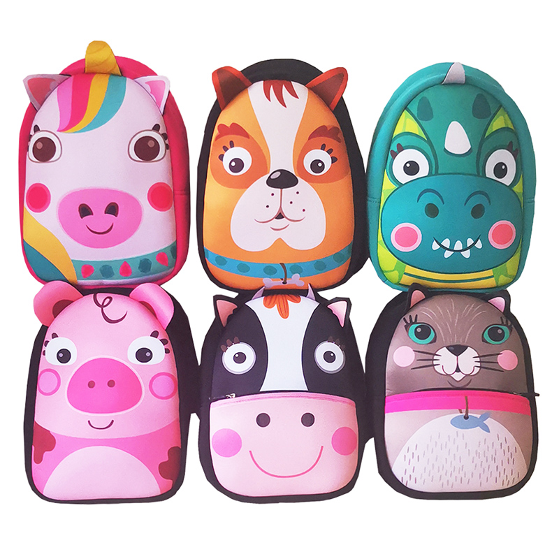 New design 3D animal printing neoprene kids backpack