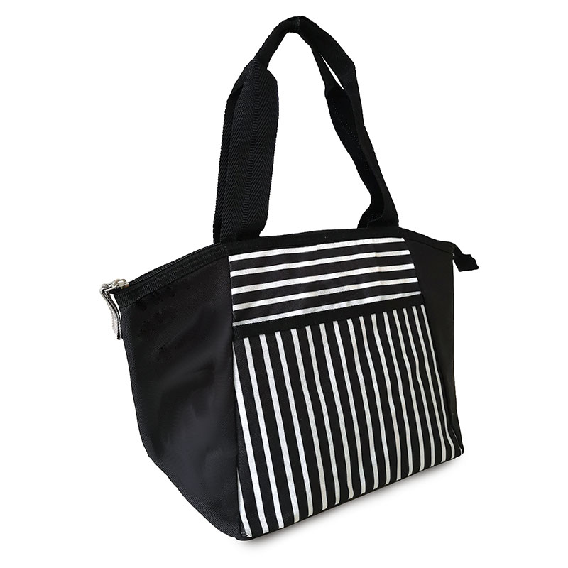 Promotional striped poyester insulated cooler lunch bag