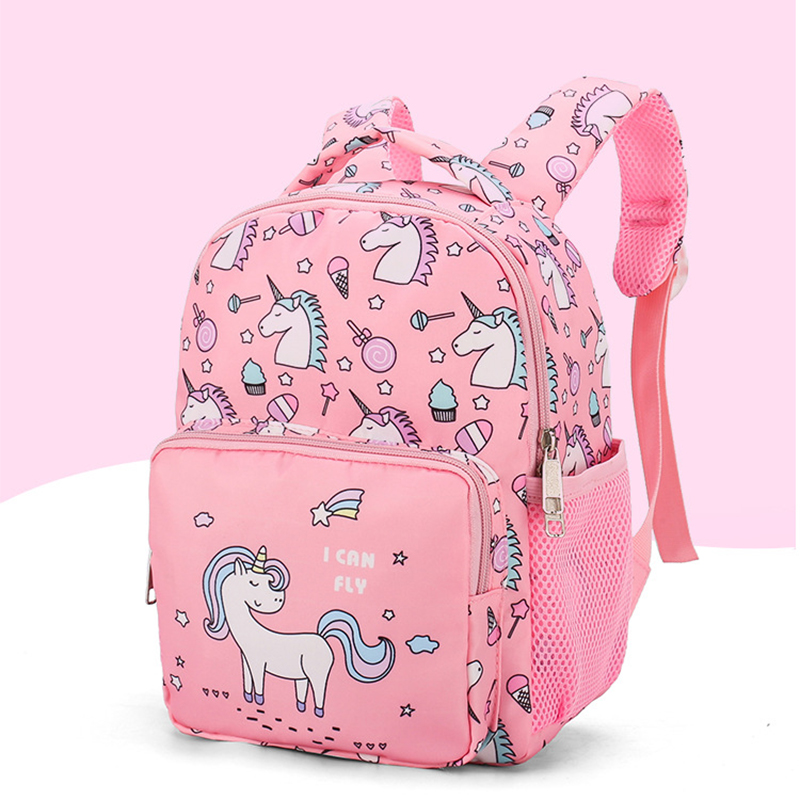 Unicorn Print Kids Backpack, Pink Color