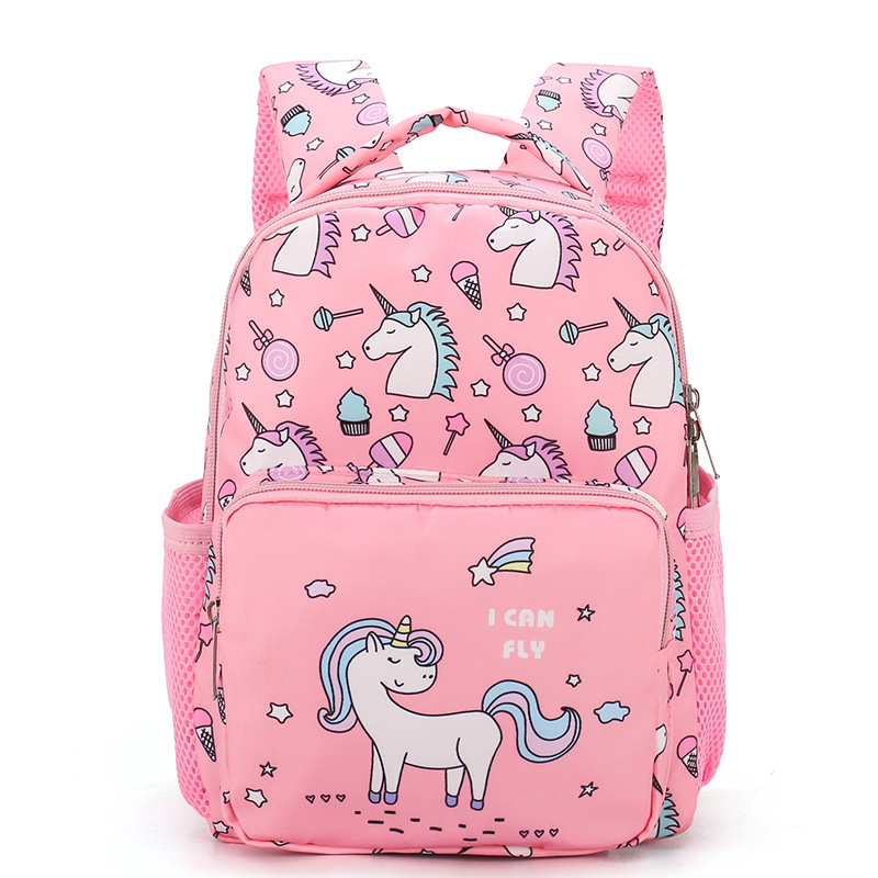 Unicorn Print Kids Backpack, Pink Color