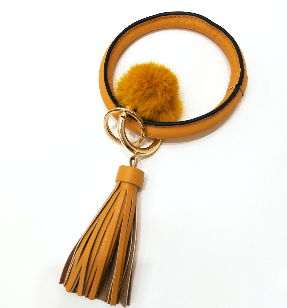 PU leather bracelet key ring with tassel