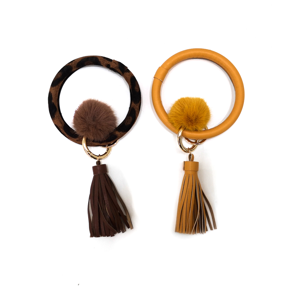 PU leather bracelet key ring with tassel