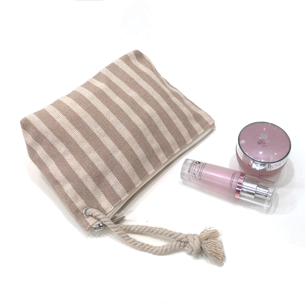Women cosmetic bag with cotton rope handle