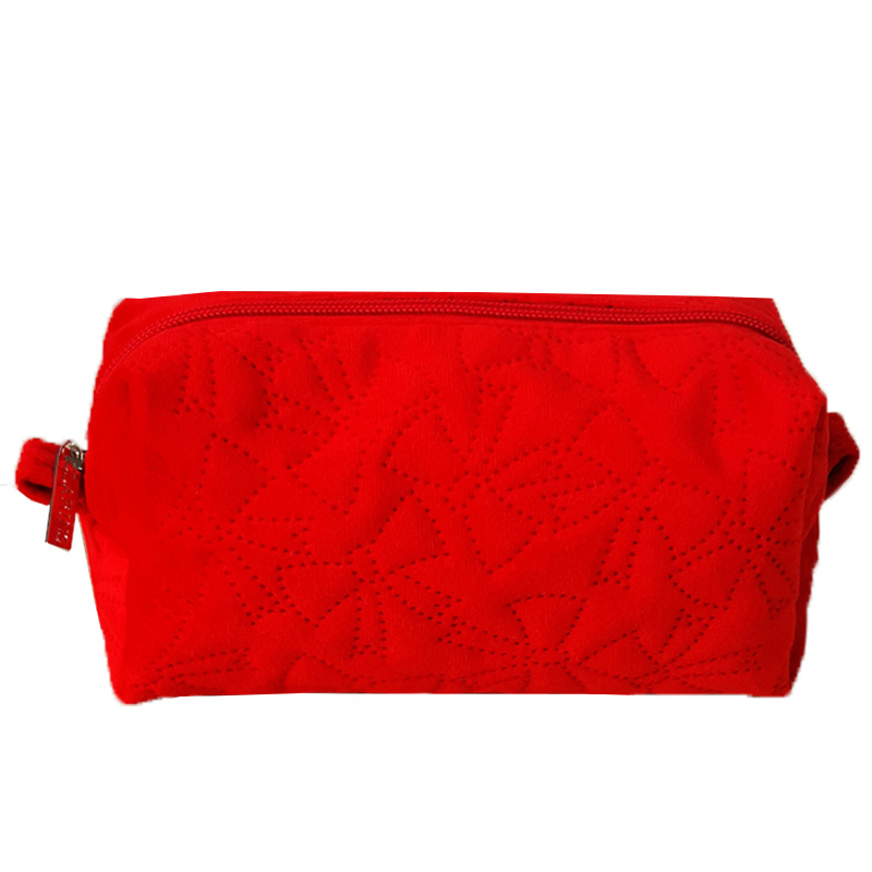 Zipper Quilted Velvet Travel Cosmetic bag
