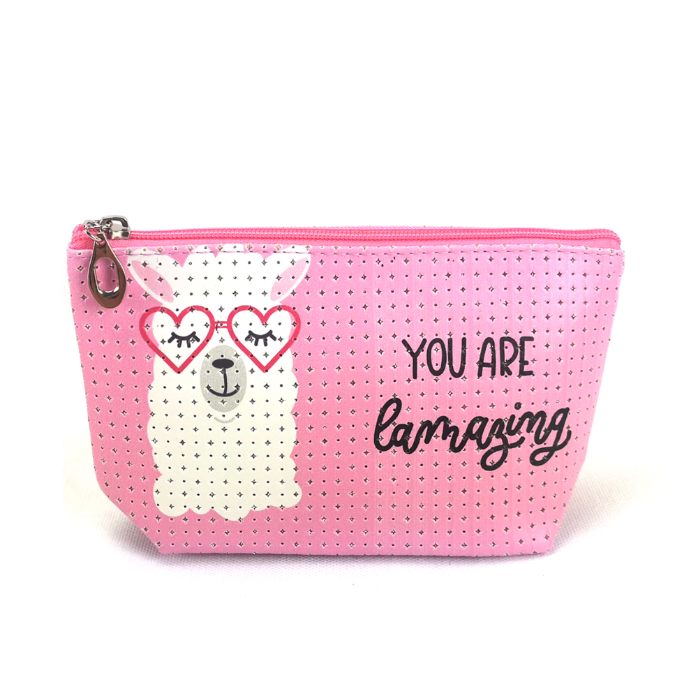 new design punched PU leather cosmetic bag with cartoon printing