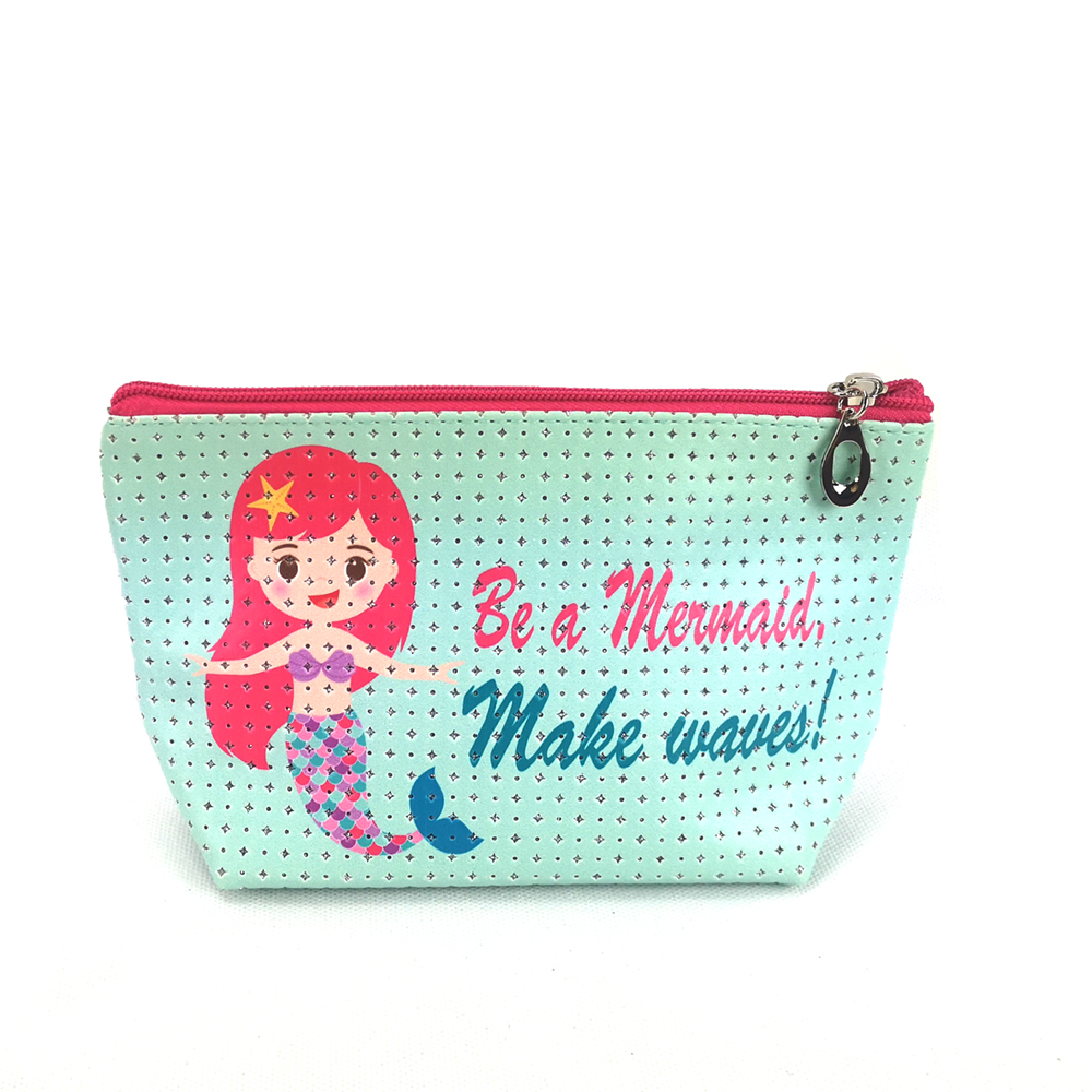 new design punched PU leather cosmetic bad with cartoon printing