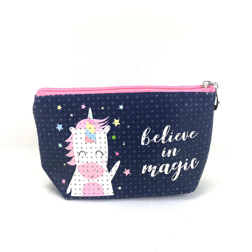 new design punched PU leather cosmetic bad with cartoon printing
