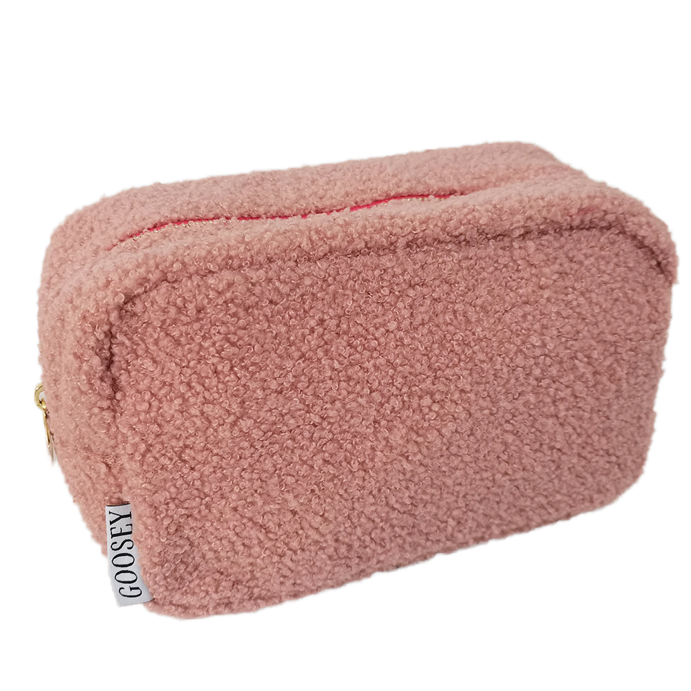 Custom zippered makeup pouch soft red cosmetic bag
