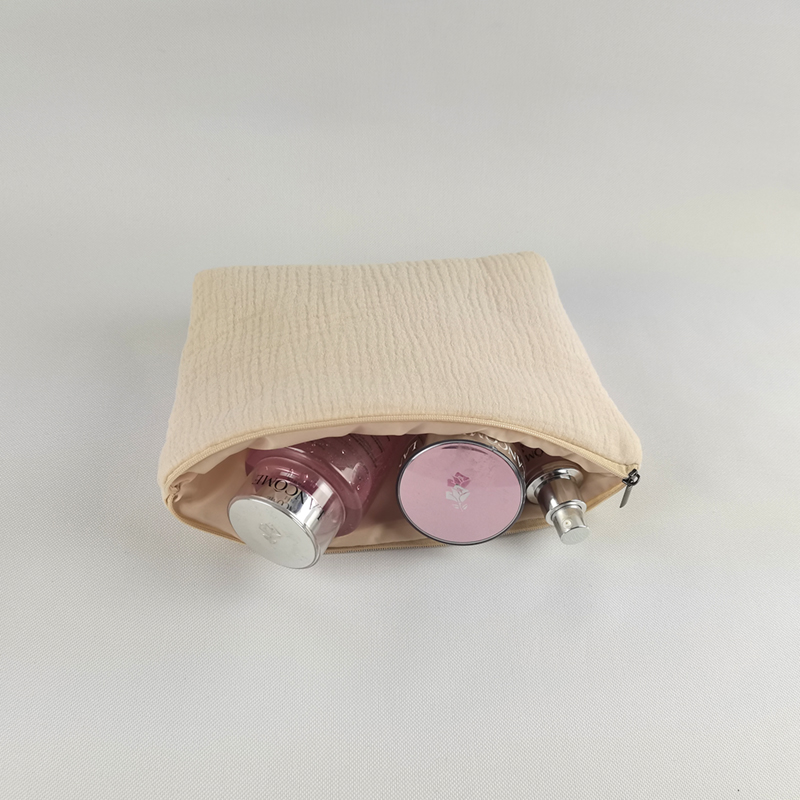 Custom soft gauze cosmetic bag ladies nature make up bag